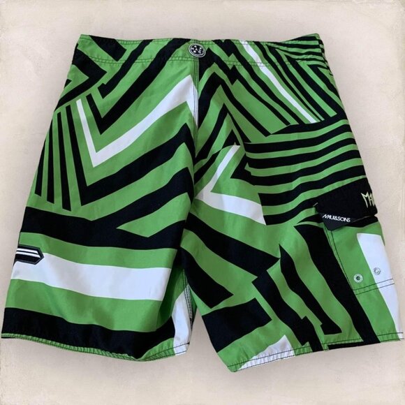 Maui and Sons Boardshorts Men’s Size 32 Green Geometric Hybrid Swim Surf Fitness - Picture 5 of 5
